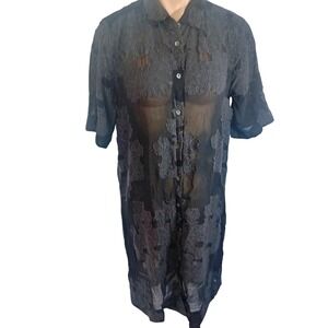 Aritzia Wilfred Hemistiche Floral Embroidered Sheer Button Up Shirt Dress S READ